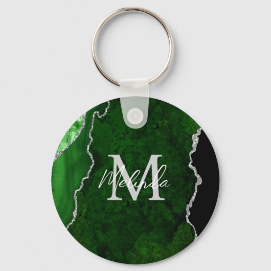 Porte-clés Marbre d'agate vert et argent (Recto)