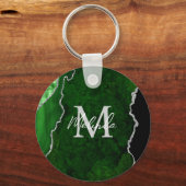 Porte-clés Marbre d'agate vert et argent (Verso)