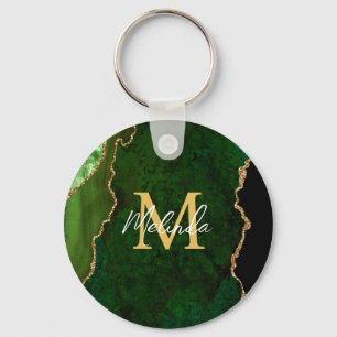 Porte-clés Marbre d'agate vert et or