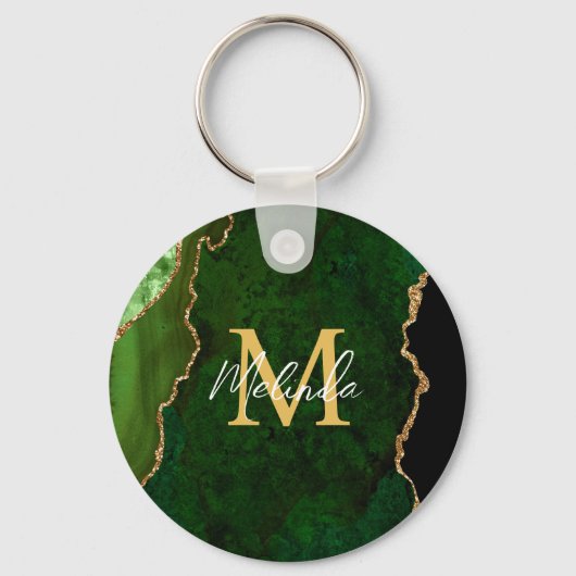 Porte-clés Marbre d'agate vert et or (Recto)