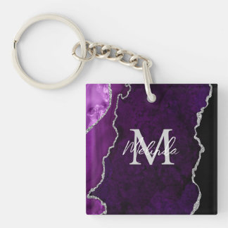Porte-clés Marbre d'agate violet et argent