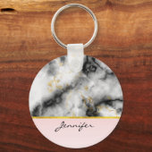 Porte-clés Marbre gris lisse moderne avec ruban or (Recto)