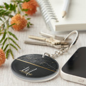 Porte-clés Marbre gris noir moderne chic monogramme or (Devant Droit)