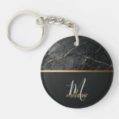 Porte-clés Marbre gris noir moderne chic monogramme or (Devant)