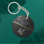 Porte-clés Marbre gris noir moderne chic monogramme or