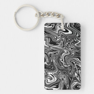 Porte-clés Marbre Liquide Noir et Blanc Abstrait