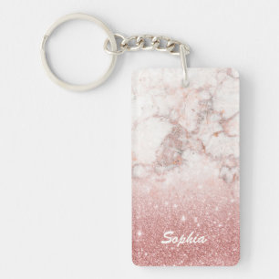 Porte-clés Marbre rose de blanc de parties scintillantes d'or