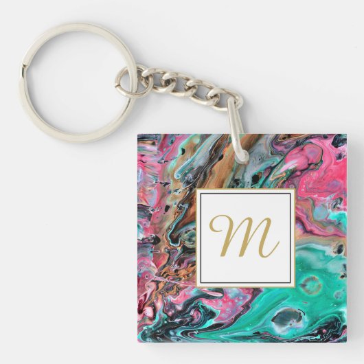 Porte-clés Marbre rose et vert monogramme (Devant)
