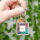 Porte-clés Marbre rose et vert monogramme (main)