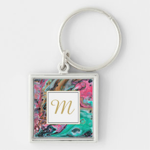 Porte-clés Marbre rose et vert monogramme