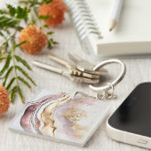 Porte-clés Marbre Rose Foncé avec Or (Devant Droit)