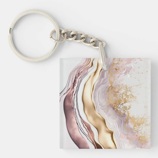 Porte-clés Marbre Rose Foncé avec Or (Devant)