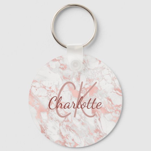Porte-clés Marbre rose or monogramme initiales nom (Recto)