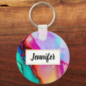 Porte-clés Marbre rose violet vert Abstrait Aquarelle (Recto)