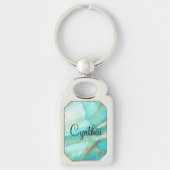 Porte-clés Marbre Turquoise, Impression Accentuation Or, Rect (Devant)