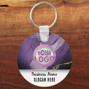 Porte-clés Marbré Violet Or Marquage Élégant Logo Entreprise
