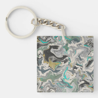 Porte-clés Marbrure de pierre avec veines de turquoise Carré