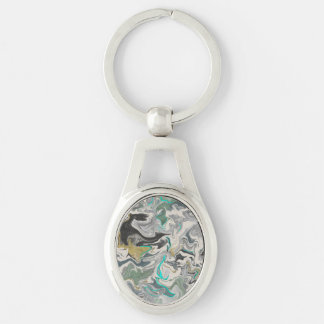 Porte-clés Marbrure de pierre avec veines de turquoise ovale