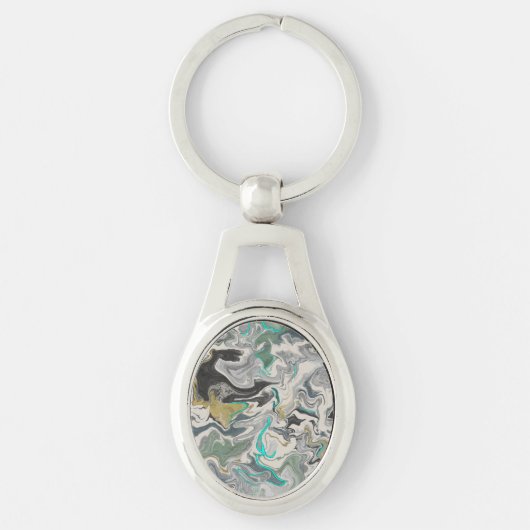 Porte-clés Marbrure de pierre avec veines de turquoise ovale (Devant)