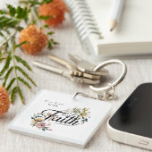 Porte-clés "Marcher par la foi Design de l'écriture florale (Devant Droit)