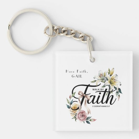 Porte-clés "Marcher par la foi Design de l'écriture florale (Devant)