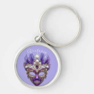 Porte-clés Mardi Gras Masque Elégante Perles Plumes Gemmes