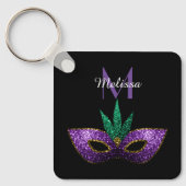 Porte-clés Mardi Gras Masque Purple Vert Étincelles Monogramm (Recto)