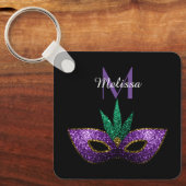 Porte-clés Mardi Gras Masque Purple Vert Étincelles Monogramm (Recto)