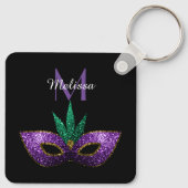 Porte-clés Mardi Gras Masque Purple Vert Étincelles Monogramm (Dos)