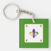 Porte-clés Mardi Gras NOM Vert Or Violet Fleur de Lis (Devant)