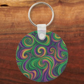 Porte-clés Mardi Gras vert violet tourbillonne abstrait (Recto)
