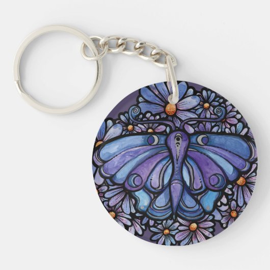 Porte-clés Marguerites de papillon de lune violet (Devant)
