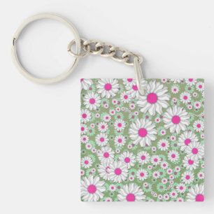 Porte-clés Marguerites de printemps blanches roses vertes