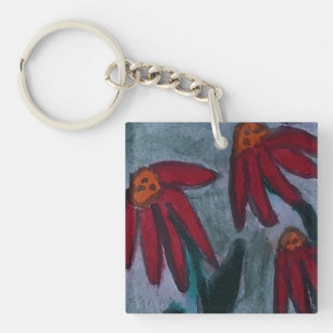 Porte-clés Marguerites rouges acryliques