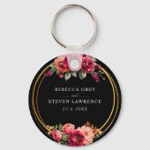 Porte-clés Mariage à fleurs noir rouge chic (Recto)
