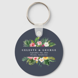 Porte-clés mariage à fleurs tropicales