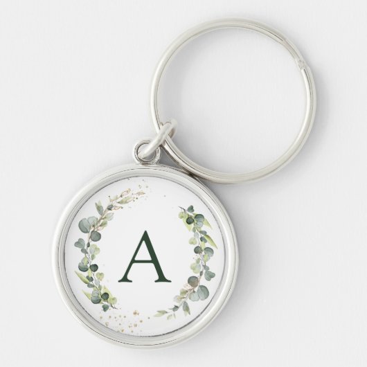 Porte-clés Mariage à la Monogramme de Eucalyptus Botanique (Devant)