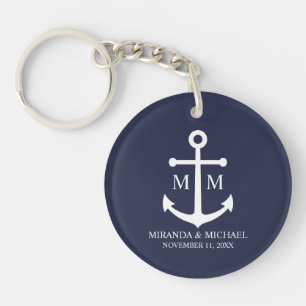 Porte-clés Mariage à l'ancre bleu marine nautique