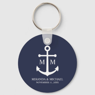 Porte-clés Mariage à l'ancre bleu marine nautique