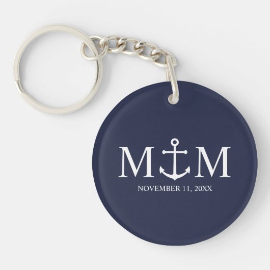 Porte-clés Mariage Ancre bleu marine (Devant)