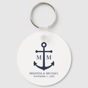Porte-clés Mariage Ancre bleu marine