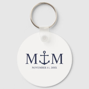 Porte-clés Mariage Ancre bleu marine