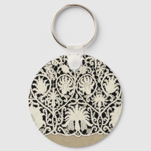 Porte-clés Mariage Antique Dentelle Lin Blanc Classique Joli