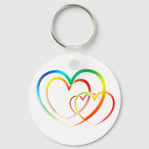 Porte-clés Mariage Arc-en-ciel Cœurs, Bleu, Vert, Rouge