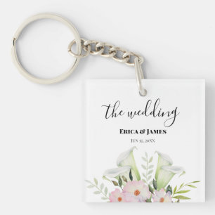 Porte-clés Mariage Blanc Doux Calla Lily Rose Aquarelle S