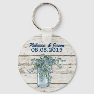 Porte-clés mariage campagnard fleur sauvage en bois blanc