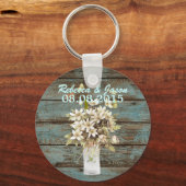 Porte-clés mariage campagnard fleur sauvage en bois de grange (Recto)