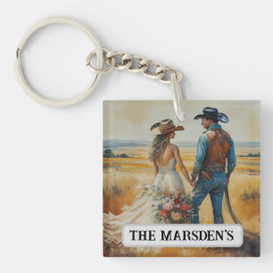 Porte-clés Mariage Country Western Aquarelle