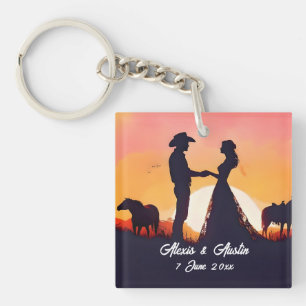 Porte-clés Mariage Cowboy et Cowgirl en Silhouette