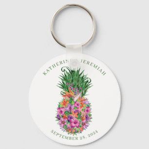 Porte-clés Mariage d'aquarelle tropicale à ananas